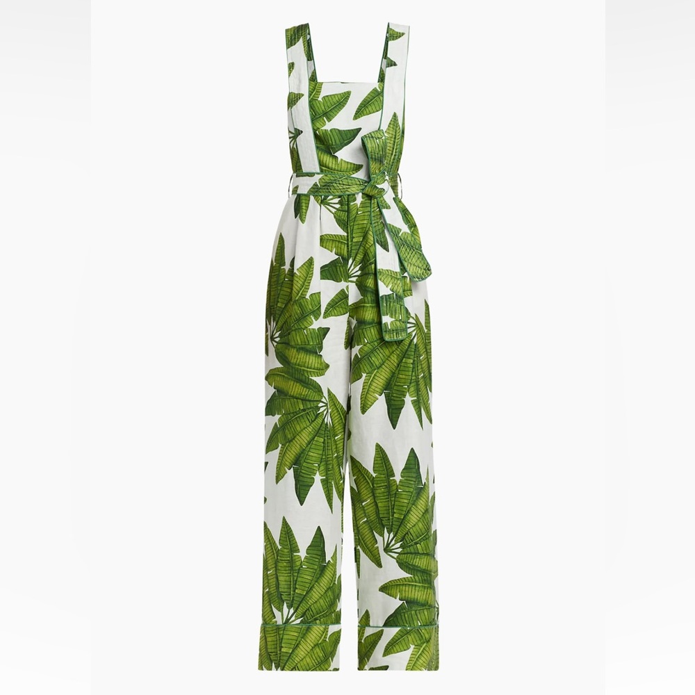Farm Rio Palm Fan Off-White Jumpsuit NWT Size M Linen - Picture 10 of 15